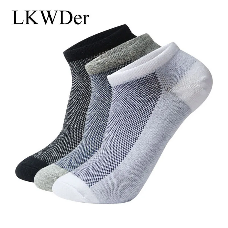 

LKWDer 3 Pairs Men's Cotton Ankle Socks Short Tube Mesh Clasic Color Black White Gray Male Socks Plus Size EUR 41-47 Calcetines