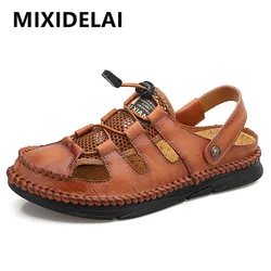 New Leather Men's Sandals Classic Roman Sandals Comfortable Casual Shoes Summer Outdoor Beach Men Flip Flop Breathable Flats