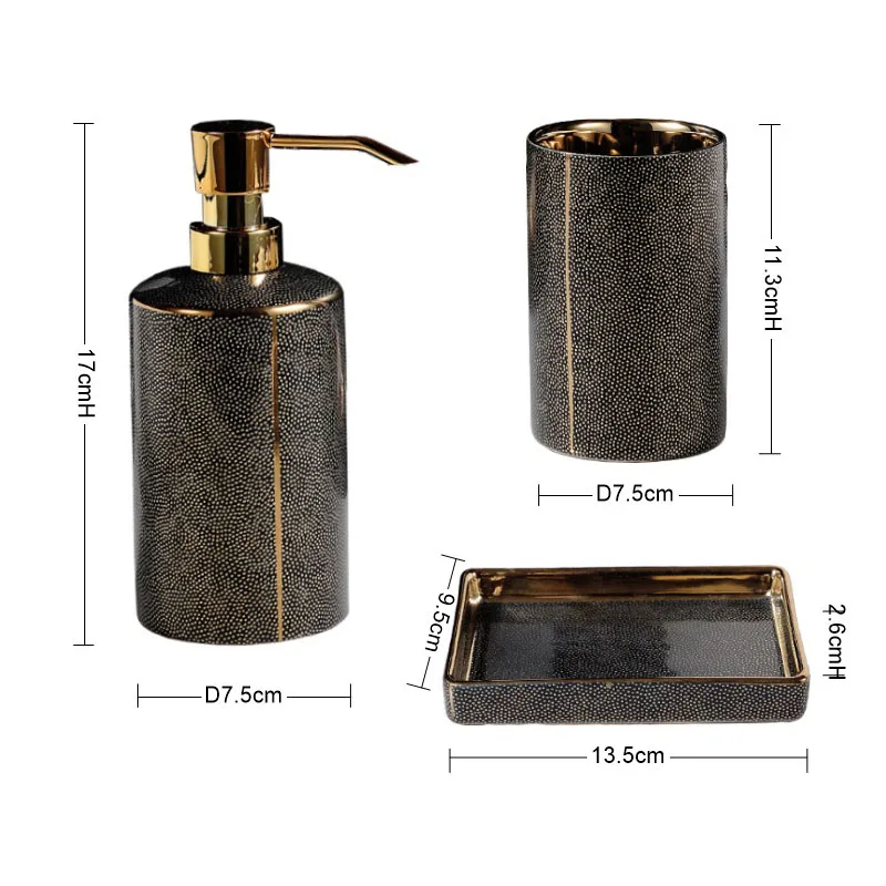 Ceramic Liquid Soap Dispenser Lotion Dispensing Bottle Soap Dish Toothbrush Holder Soap Dispenser Gold Bathroom Accessories Sets