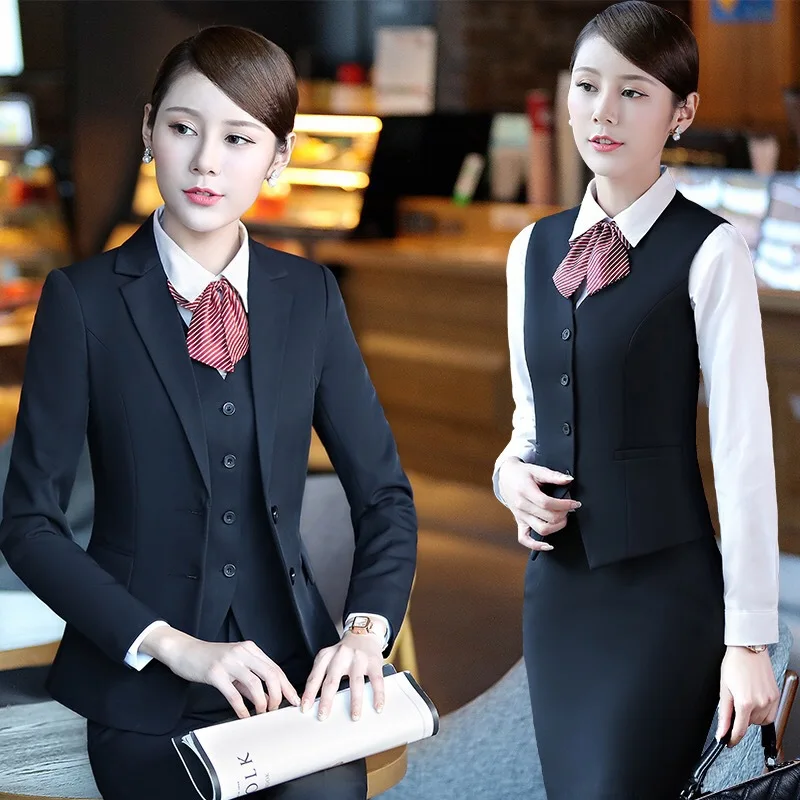 IZICFLY Autumn Winter New Style Black Woman Suits Lady Office Uniform Business Blazer Set With Trouser Elegant Slim Work Wear