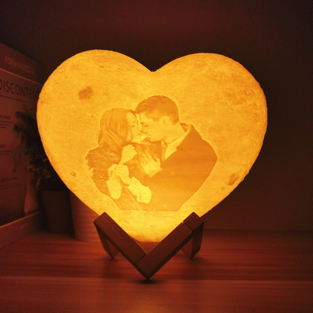 Dropship Customized Moon Lamp with Photo&Text Heart 3D Printed Moon Night Light Personalized Gifts for Birthday Holidays