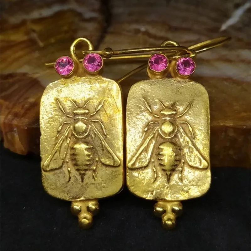 Vintage Bee Pendant Earrings For Women Stereoscopic Insect Wedding Statement Zircon Jewelry Gold Dangle Earring Dropshipping