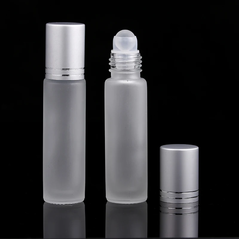 Rollo de vidrio esmerilado grueso de 10ml, botella de Perfume vacía rellenable de aceite esencial, botella de bola de rodillo de vidrio inoxidable de 10cc, 1 ud.