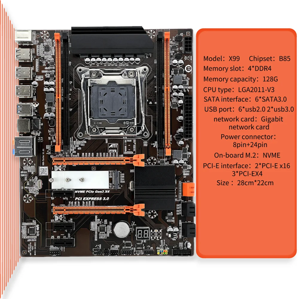 The X99-Turbo v1 Luxury Large Board supports the full range of Intel LGA2011-v3 with four DDR4 M.2 NVME single boards