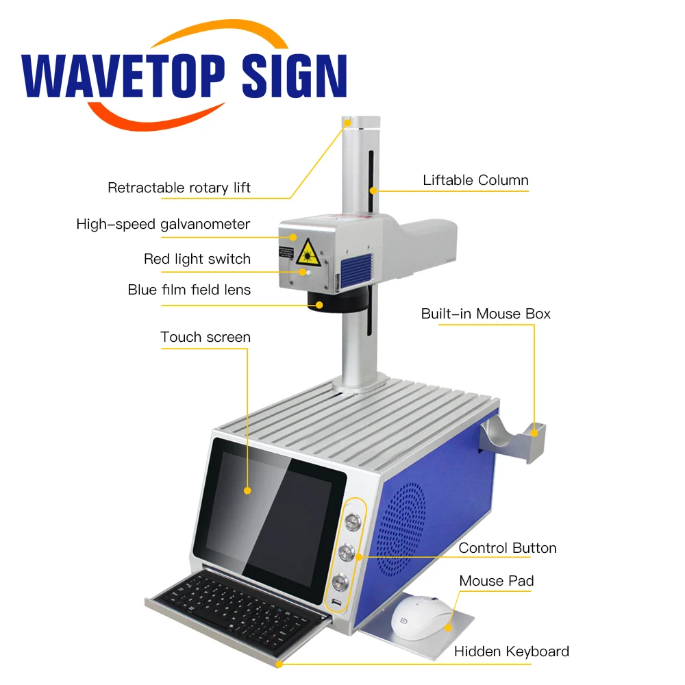 WaveTopSign 20-30 واط آلة التعليم بليزر الألياف الذكية 110*110-300*300 منطقة العمل لوضع علامات على المعادن الفولاذ المقاوم للصدأ ذاتية الصنع