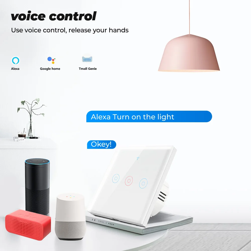 SMATRUL Tuya WiFi Touch Smart Switch Light Without Neutral Wire Glass Wall EU Two-Way Control 220V Timer For Alexa Google Home