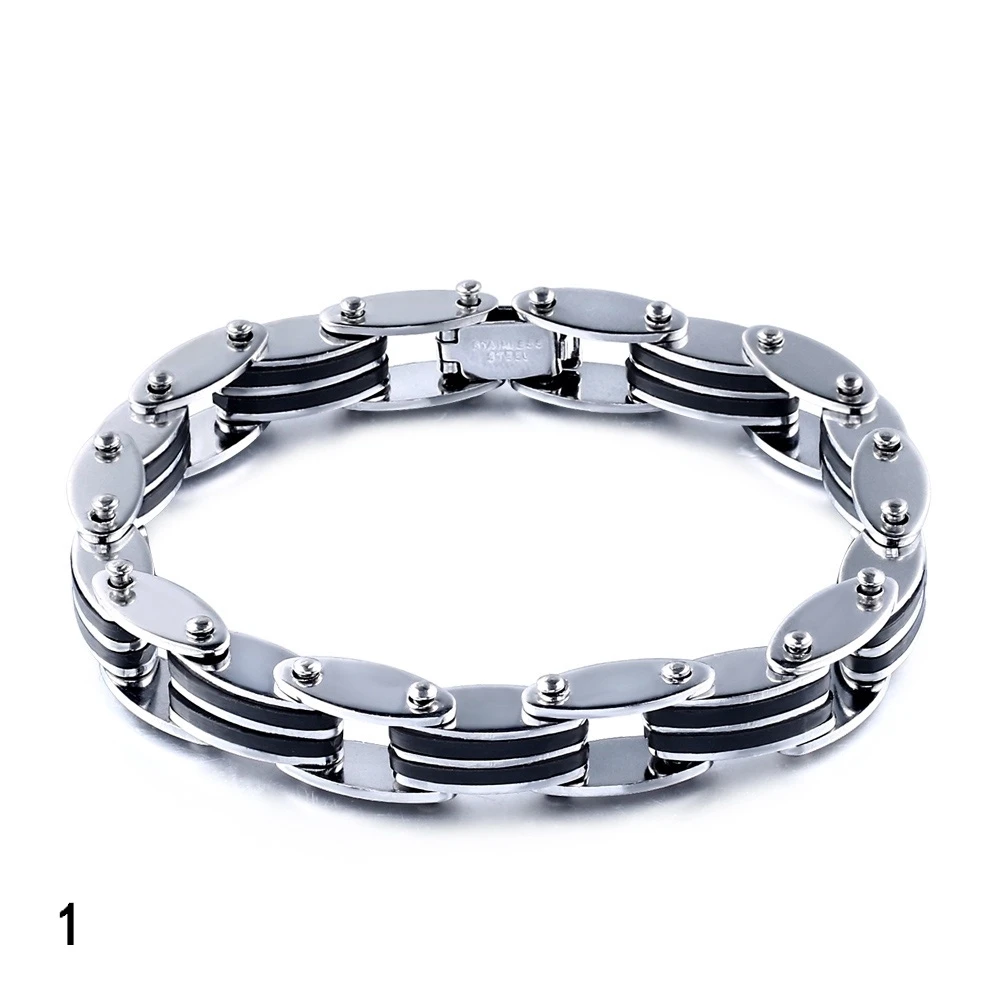 2024 Trend Jewelry Vintage Stainless Steel Bicycle Chain Bracelet Men Personalized Multilayer Silver Color Cuff Bracelet Pulsera