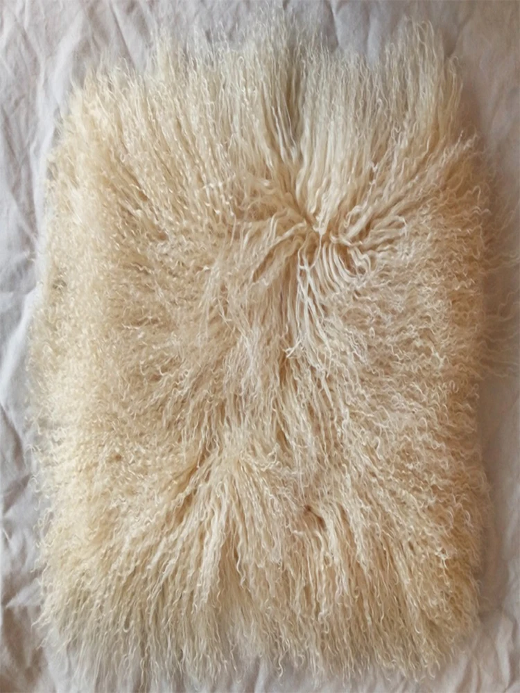 Mongolian Fur Pillow Cover Tibetan Sheepskin Cushion Cover Vintage for Sofa 12 