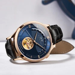 Luxury Blue Tourbillon Mechanical Watch Men I&W MIYOTA Automatic Watch Sapphire Glass Waterproof Italy Leather Band Reloj hombre