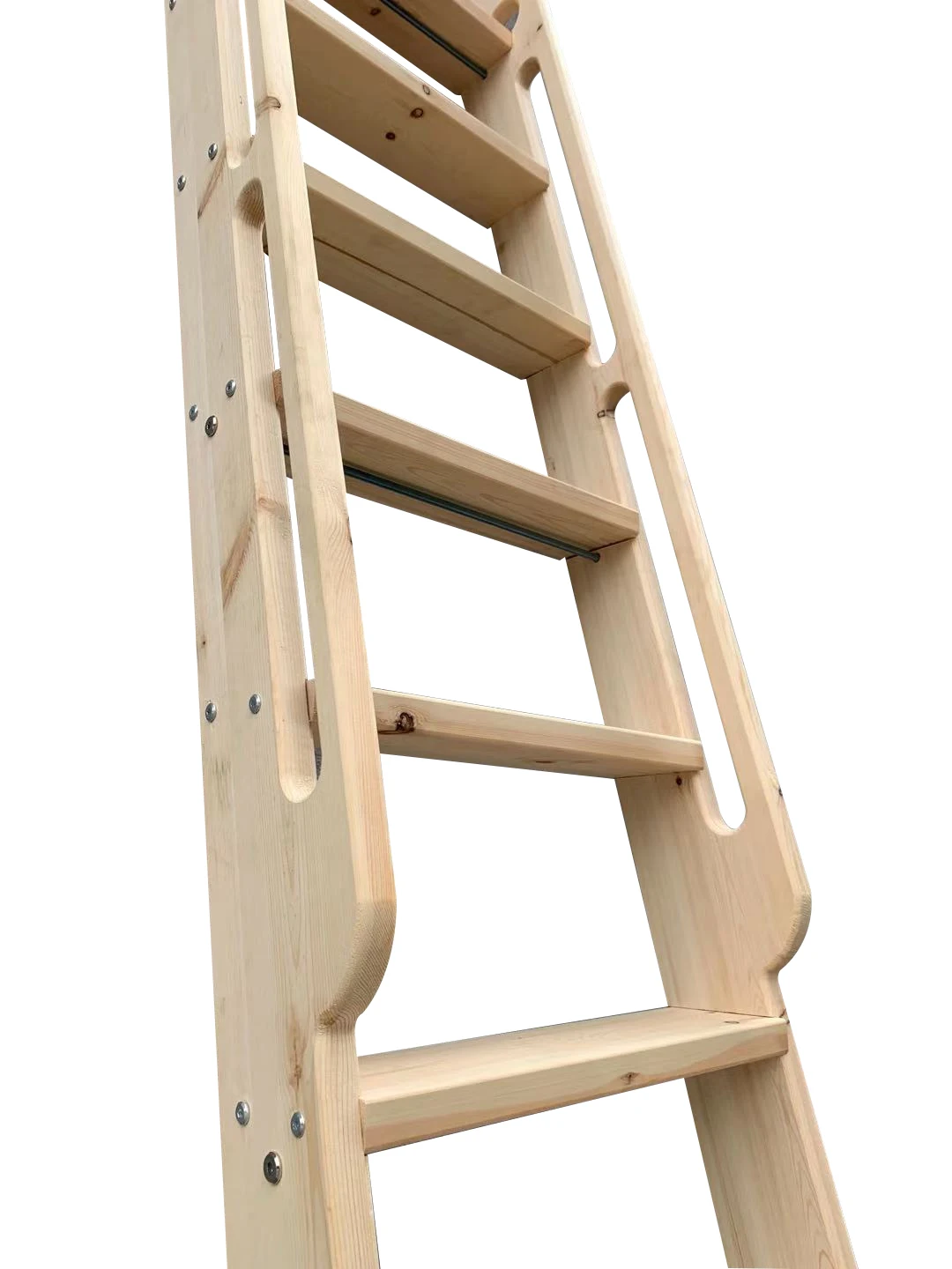 Unfinished Rolling Library Wooden Step Ladder with Glab Handle,Height 87\