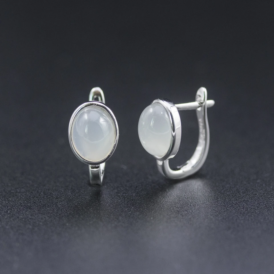 Natural white moonstone earrings 925 sterling silver rose gold color oval 9*7mm gemstone jewelry for women girl stud earring new