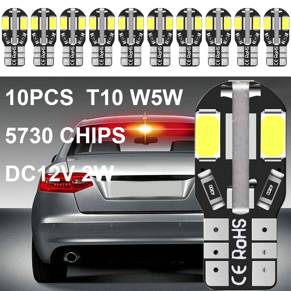 10PCS W5W T10 LED Bulbs Canbus 8 SMD 12V LED Car Interior Map Dome Lights Parking Light Auto Signal Lamp