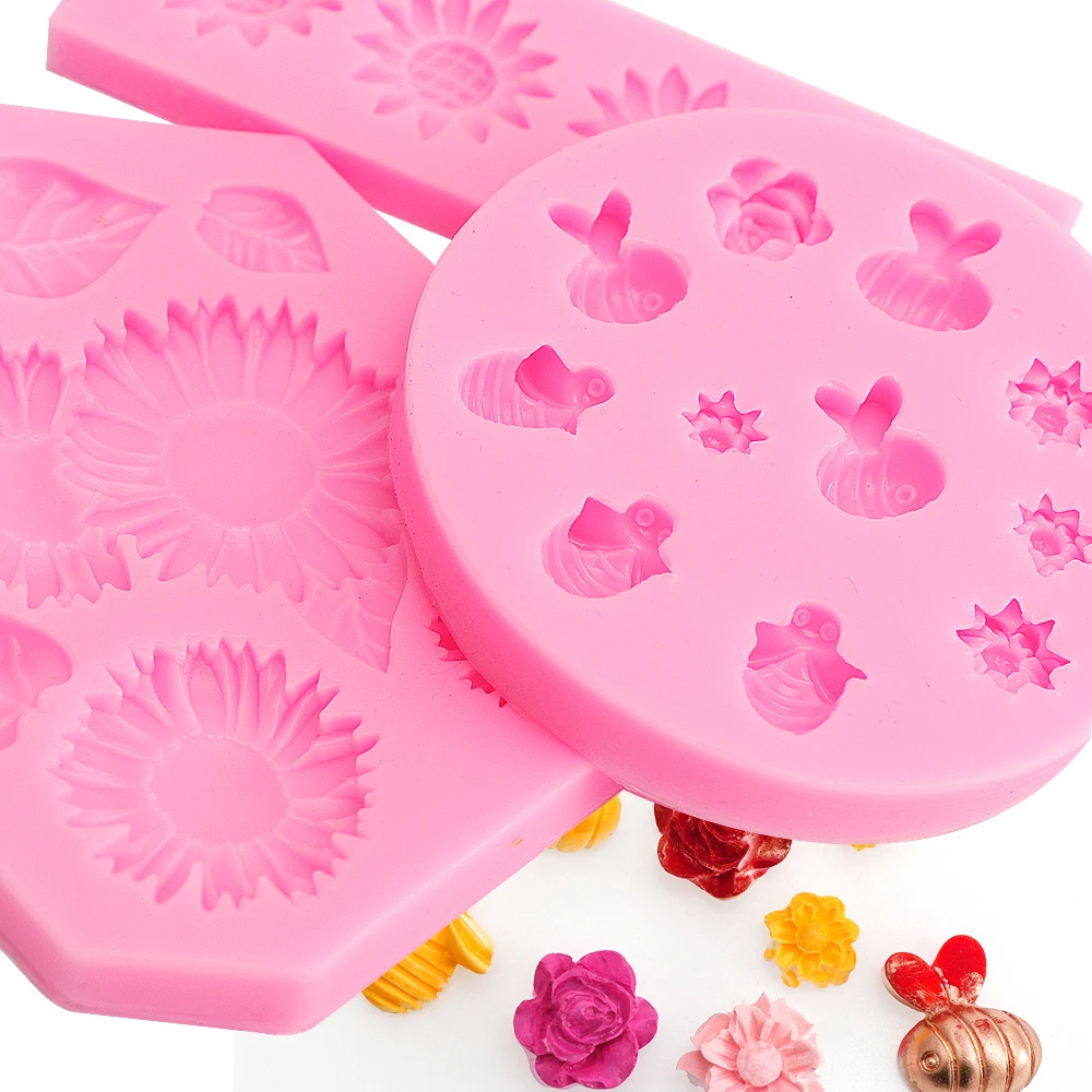 Sunflower Bee Fondant Silicone Molds Cupcake Fondant Cake Decorating Mold Chocolate Candy DIY Tools