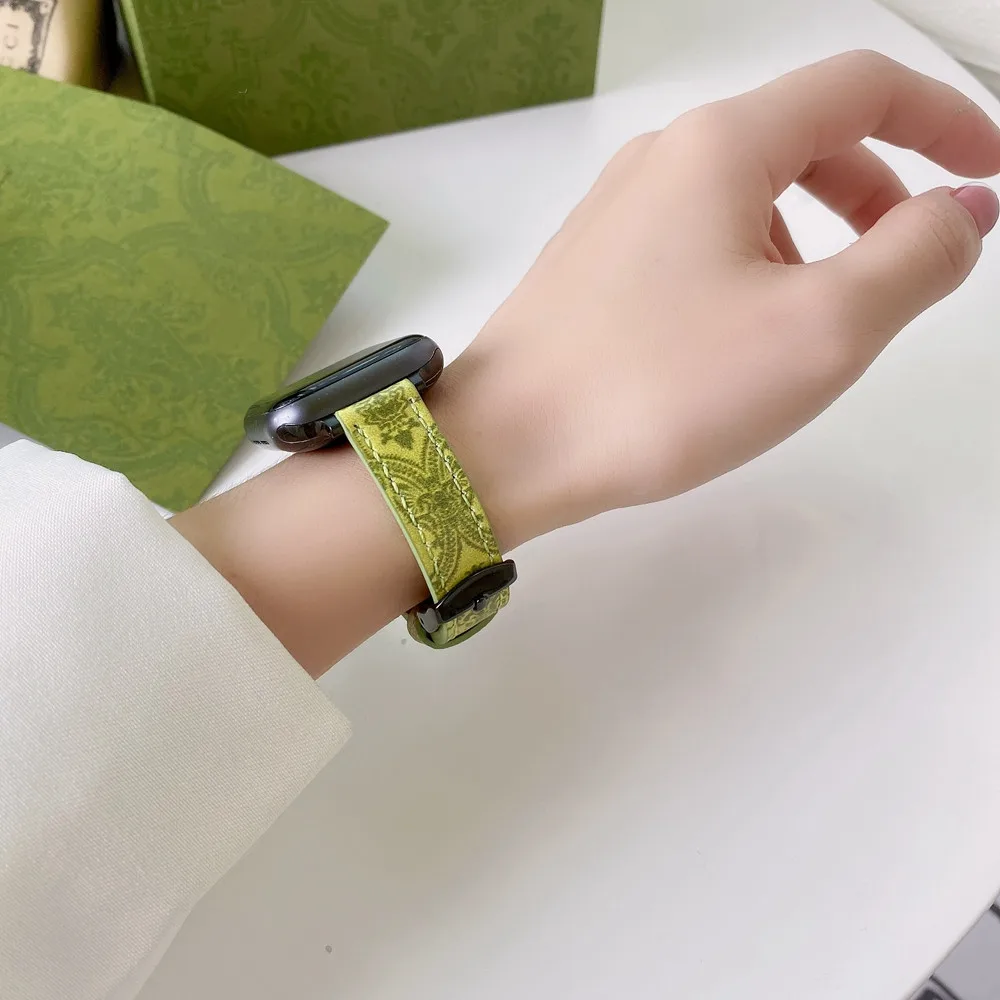 Tali Wanita Gaya Kasual untuk Apple Watch Seri SE7 6 5 4 3 2 1 44Mm 40/42Mm untuk Iwatch 38Mm 45Mm 41Mm Tali Kulit Hijau Korea