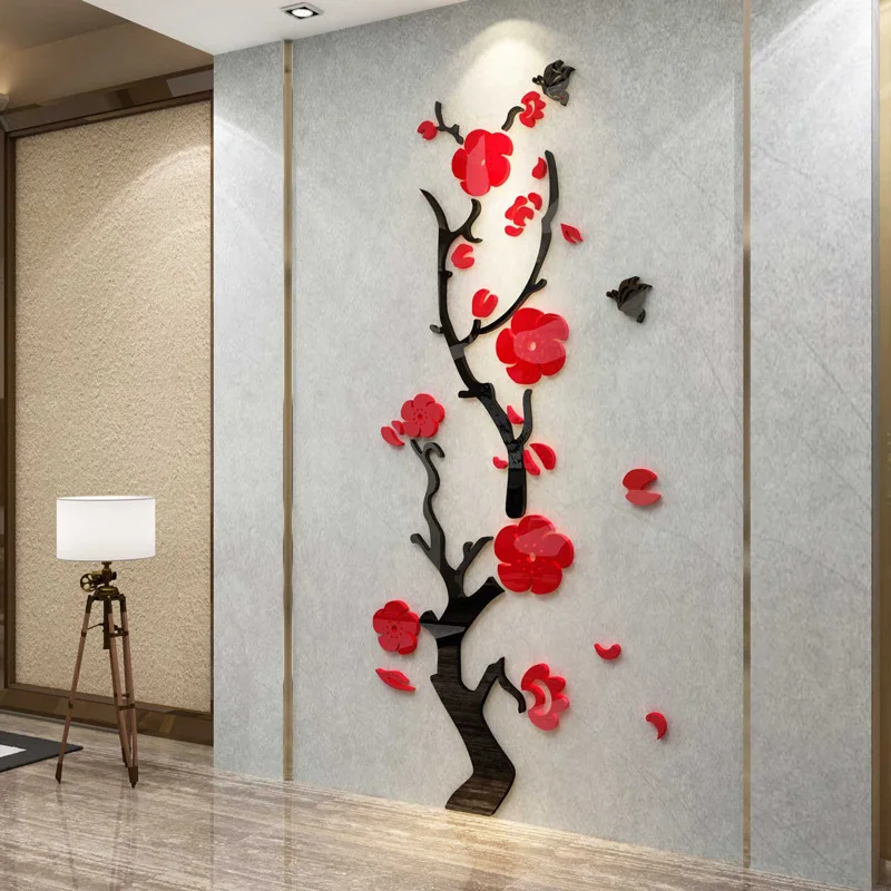 Plum Blossom Tree Home Decor acrilico 3D Wall Sticker decalcomanie soggiorno corridoio TV sfondo mobili da parete Art murale 5 Size