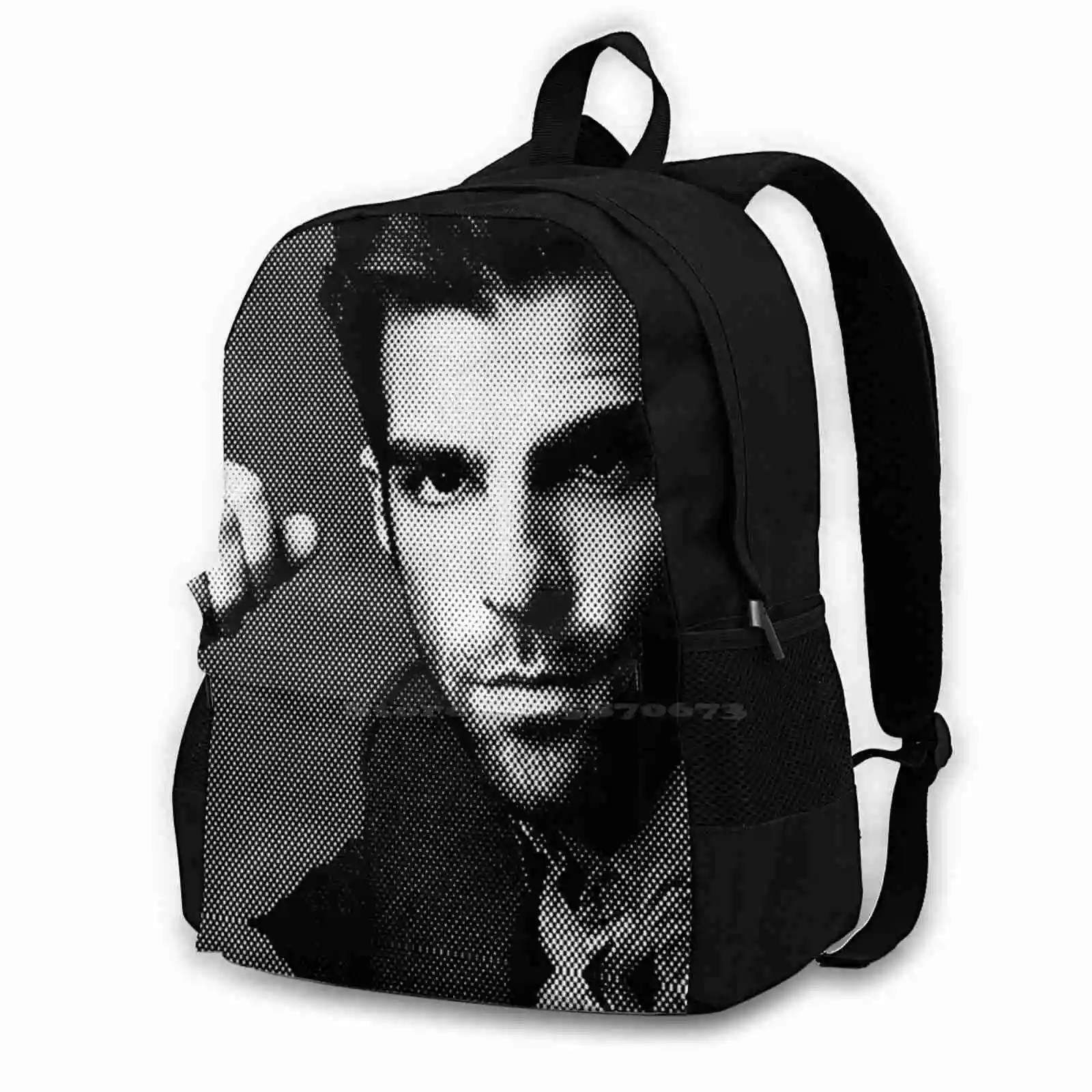 Quinto Black & White Painting Teen College Student Backpack Laptop Travel Bags Bw Black And White Portrait Dot Pointtilism