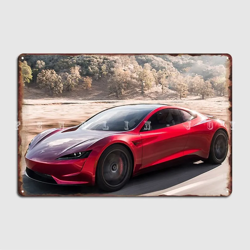 Tesla Roadster 2022 On The Road Design Metal Plaque Poster Pub Funny Bar Cave Poster Tin Sign Poster