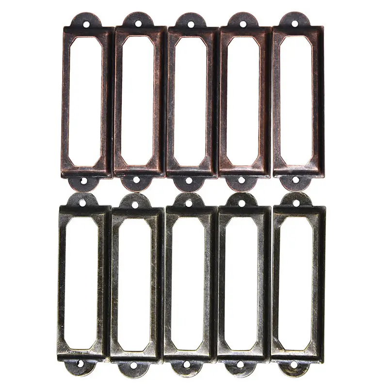 10 Pcs Antique Brass Metal Label Pull Frame Handle File Name Card Holder For Furniture Cabinet Drawer Box Case Bin
