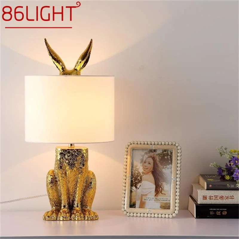 86LIGHT Resin Table Lamp Modern Creative Gold Rabbit Lampshade LED Desk Light for Home Living Room