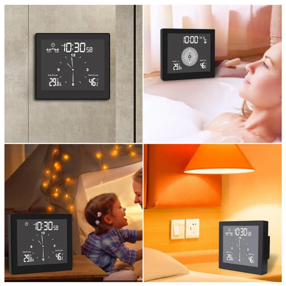 Digital Clock Waterproof Bathroom Wall Clock Shower Suction Wall Stand Alarm Timer Temperature Humidity Alarm Meter