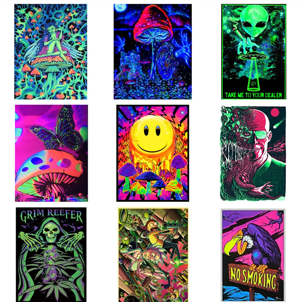 مخدر LSD Blacklight قماش الفن طباعة اللوحة المشارك يطبع جدار صور ديكور المنزل جدار ديكور لا الإطار