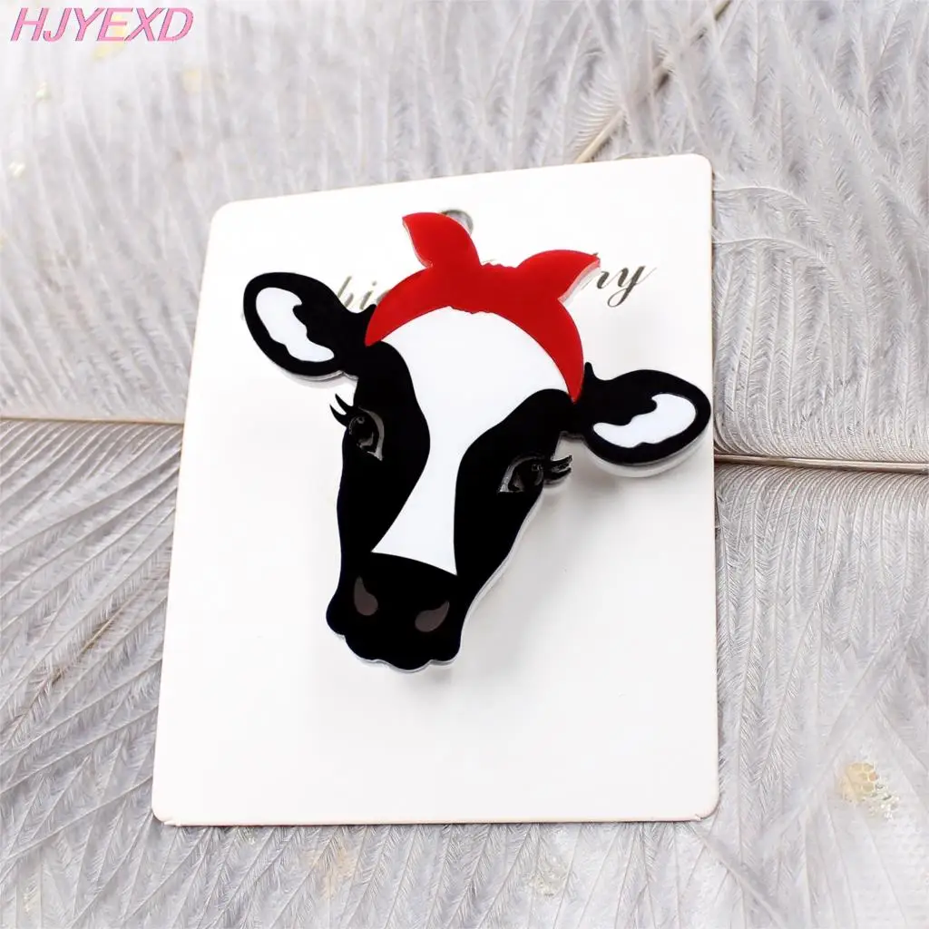 BR112 Acrylic Cow Brooch (Safe Pin) Holiday Statemnts Red Bow