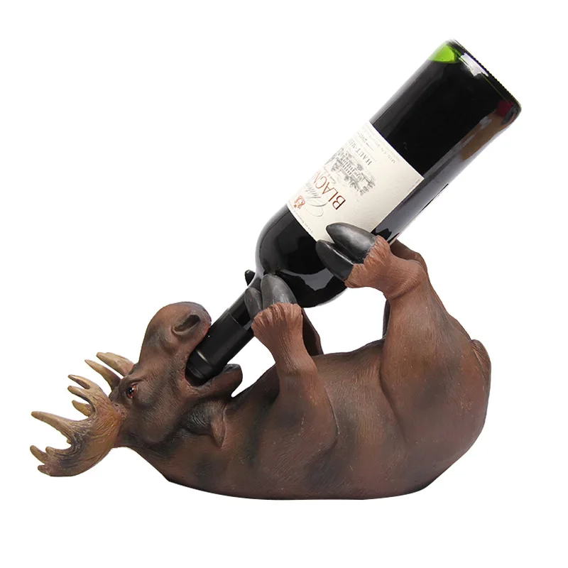 Drunken Reindeer Miniature Wine Bottle Holder Decor Resin Deer Wine Rack Tabletop Barware Ornament Craft Accessories Supplies