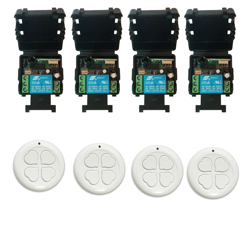 Universal Mini DC 12V 10A Relay  1 CH Wireless Remote Control Switch Receiver and RF White wall Panel Sticky Remote Transmitter