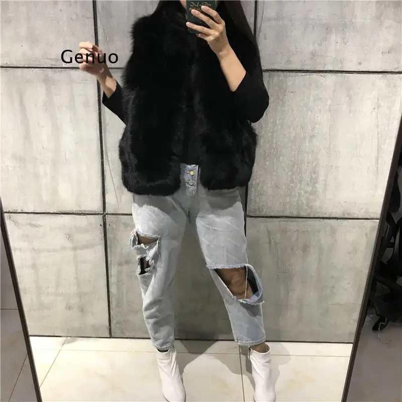 Senhoras de luxo colete de pele das mulheres fofo faux fox pele colete jaqueta engrossar falso pele gilet feminino exterior wear abrigo mujer