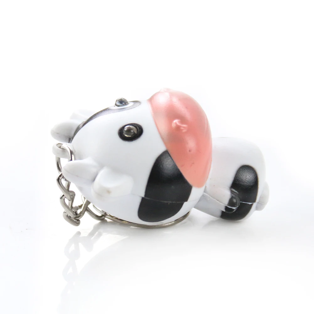 Cute LED Cow Cattle Low Sound Keychain Flashlight Mini Fun Toys Kids Animal Keyring Key Chain Ring Bag Backpack Children Gift