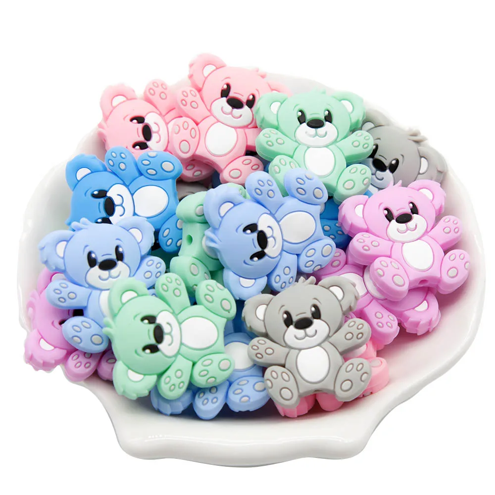 Cute-Idea 10PCs Silicone Mini Bear Beads Teething Chewable Pacifier Chain Rodent Accessories DIY Teether Baby Product Pearl