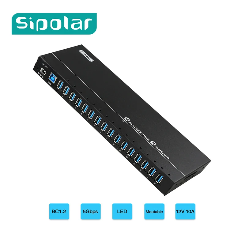 

Sipolar A-316 new unique design metal 16 port USB 3.0 data syncs and charging hub with 120W power for iphone ipad tablets