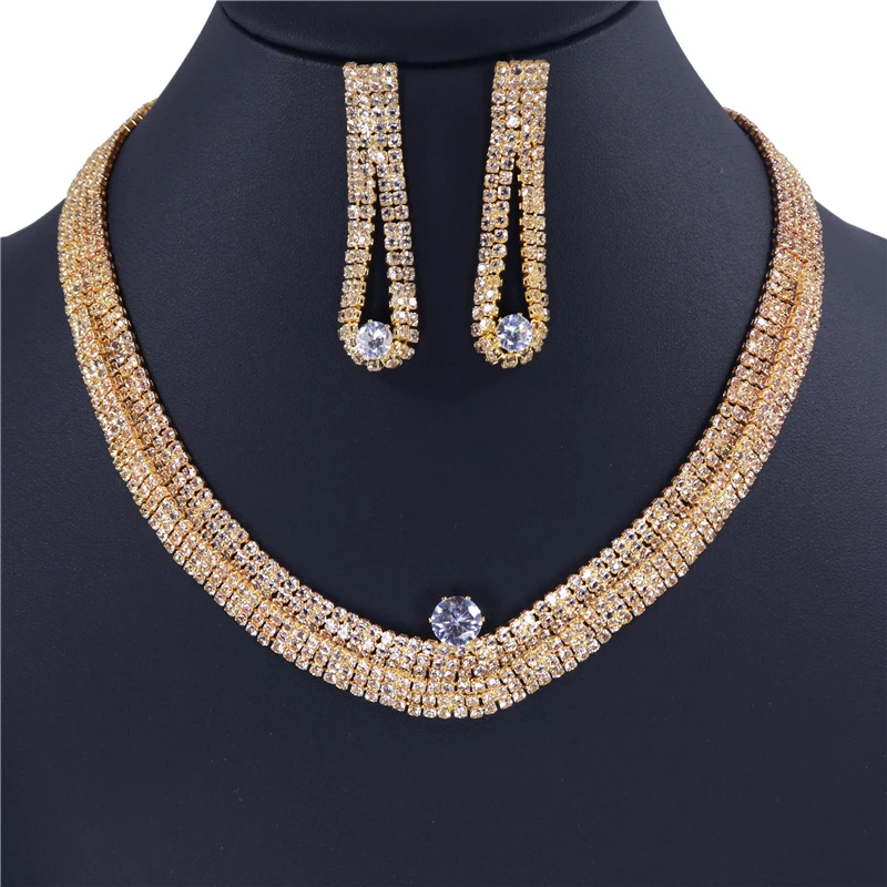 Manufactor Direct Deal Wholesale And Retail Fashion Exquisite Zircon Necklace Earrings Set Elegant Charming Crystal Jewelry Set