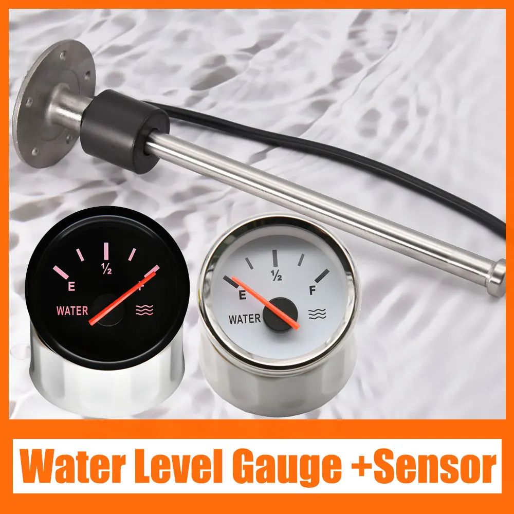 HD Marine Car Water Level Gauge With Water Level Sensor 100-1000mm Custom Size  0-190ohm Red Backlight Fuel Level Indicator 12V