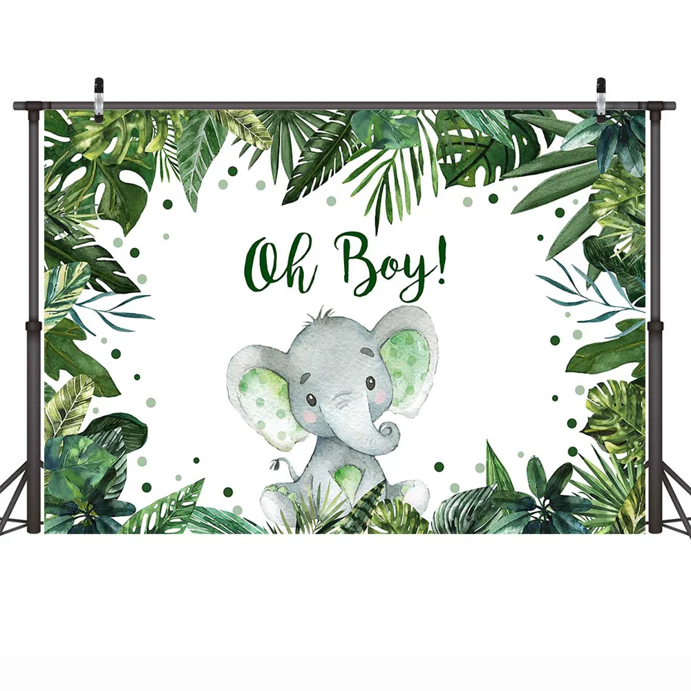 Little Elephant Happy Birthday Backdrop Floral Newborn Elephant Baby Shower Background Party Decorations Cake Smash Photography