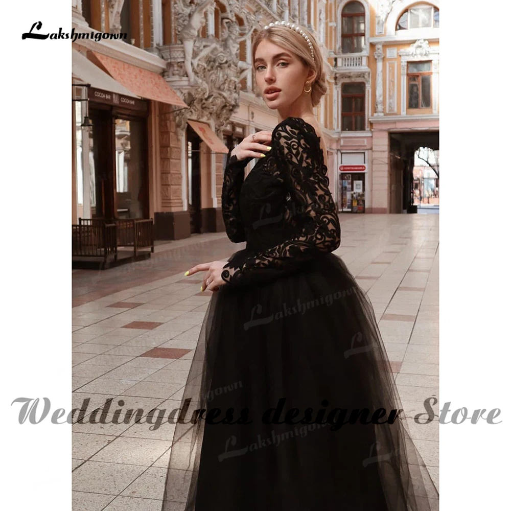 Zwarte Strand Trouwjurk 2022 Civiele Bruids Robe Lange Mouwen Gothic Bruidsjurken Open Back Boho Bridal Dress Vestidos De novia