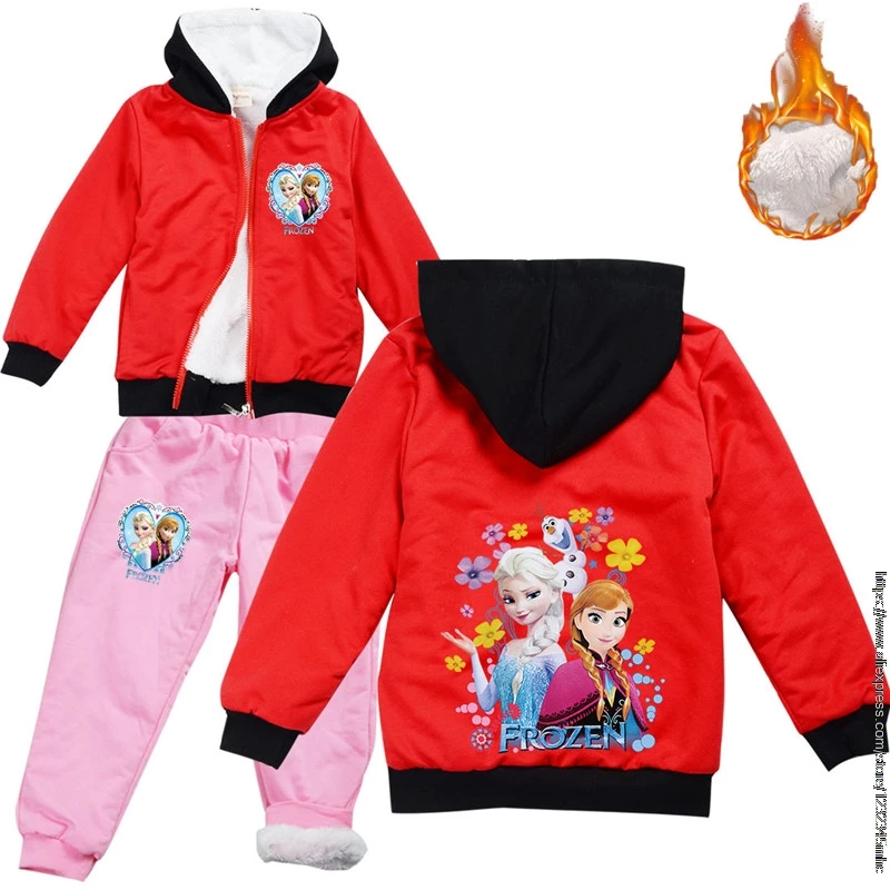 Hot Princess Elsa Children Winter Clothing Sets New Disney Baby Girls Fur Snow Suit for Boys Kids Fur Jacket+ Pants