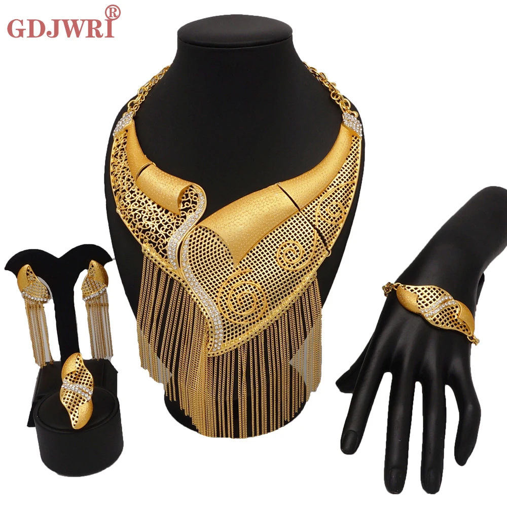 

New Design Chain Dubai Gold Color Jewelry Sets African Nigerian Big Necklace Wedding Jewellery Set Bridal Jewelry