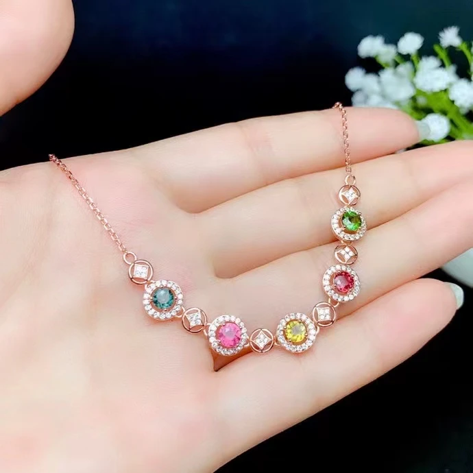 KJJEAXCMY fine jewelry 925 sterling silver inlaid Natural tourmaline women fresh fashion round gem hand bracelet support detecti