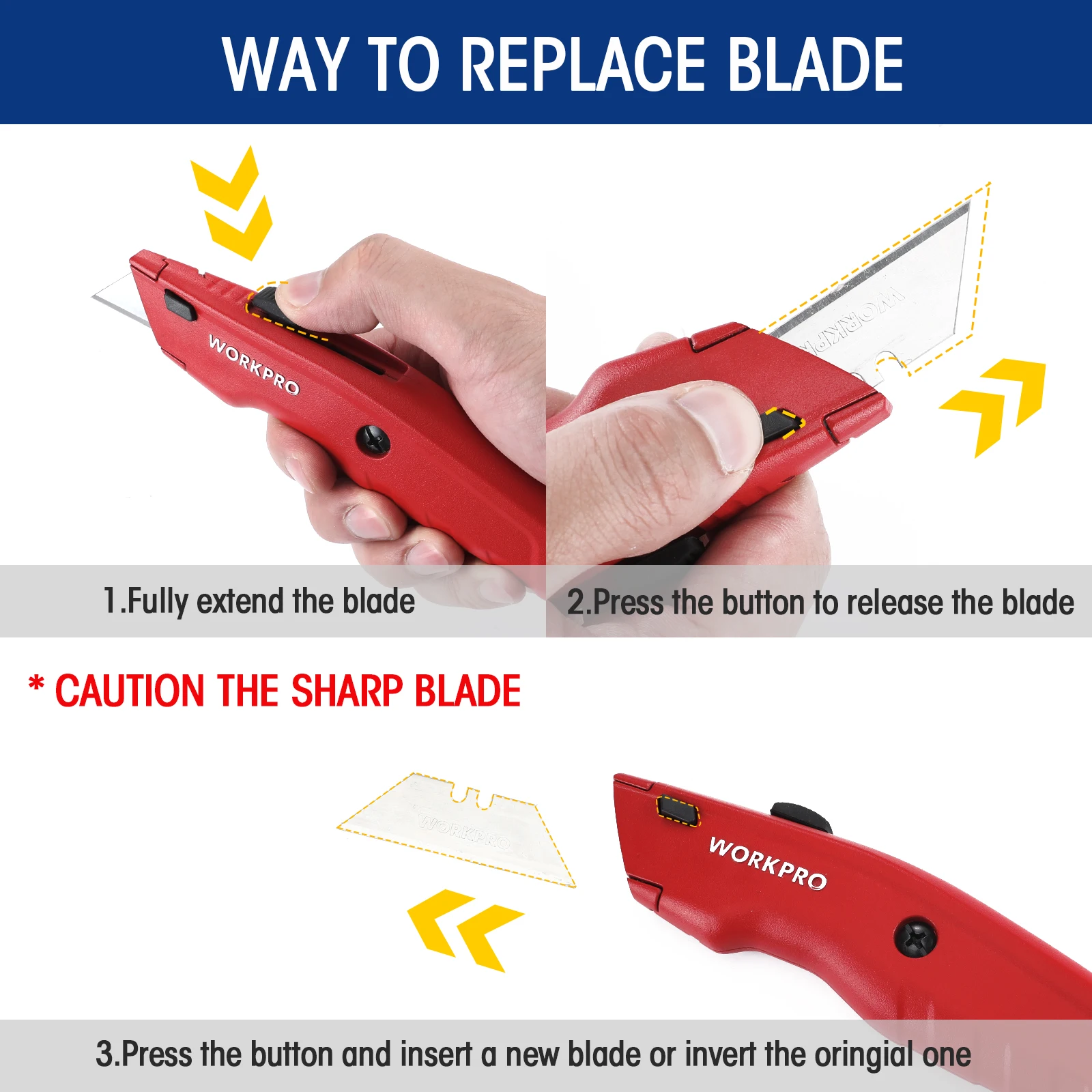 WORKPRO Retractable Utility Knife Quick Change Portable Pocket Knife Multifunction Heavy Duty Knife With 10pcs Extra Blades