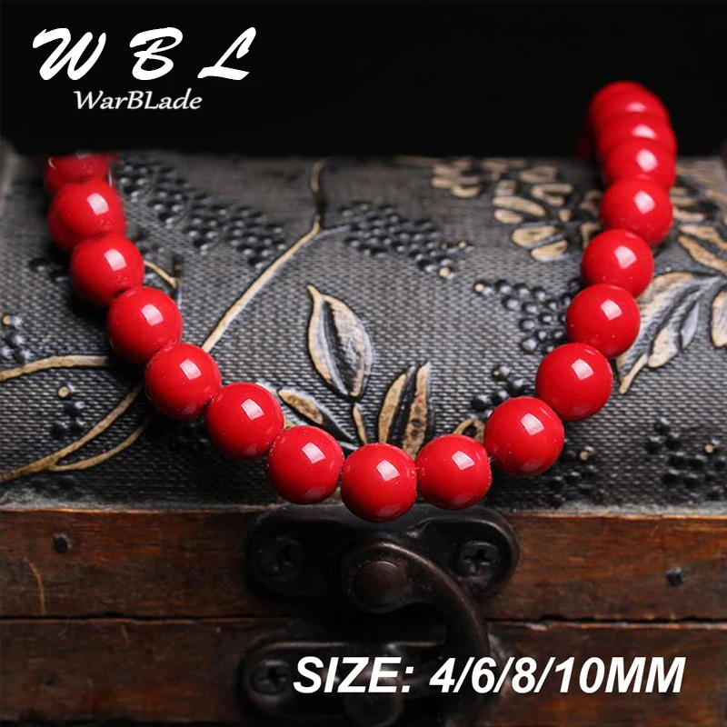 WarBLade Wholesale Natural Stone Red Coral Beads Round Loose Beads 4mm 6mm 8mm 10mm For Jewelry Making Necklace DIY Bracelet