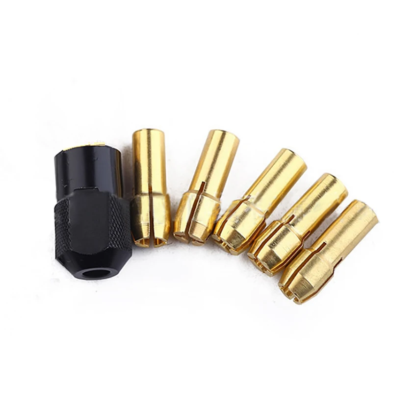 

7pcs 1/1.6/2/2.4/3/3.2mm Electric Grinder Brass Chucks With Black Nut Power Tool For Motor Copper Core Power Tool Accessories