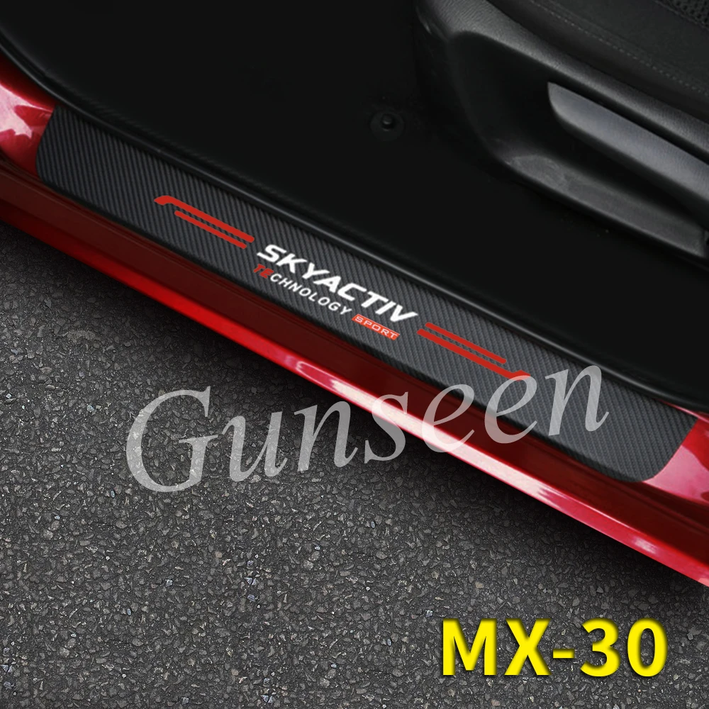 For Mazda MX30 Accessories 2020 2021 Auto Door Sill Protector Car Sticker  Carbon Fibre Texture Leather PU Styling Pedal Trim