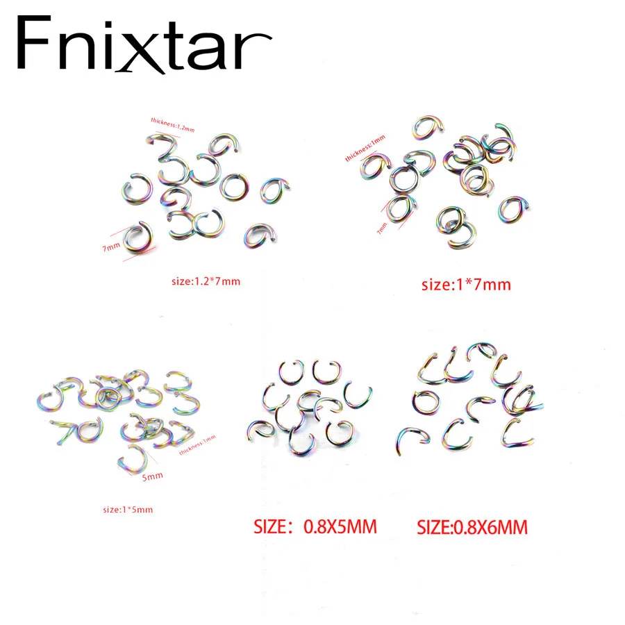 

Fnixtar 0,8*5/6 мм 1*5/6/7 мм 1,2*7 мм Радужный цвет нержавеющая сталь открытое соединительное кольцо DIY Поиск открытого разрезное кольцо 100 шт./лот