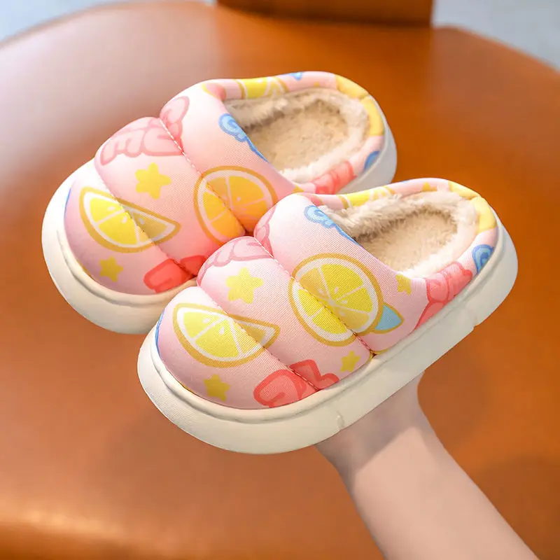 New Children's Cotton Slippers Winter Home Shoes Fashion Soft Bottom Boys and Girls Slippers Cute Home Shoes Kids Furry Slides