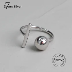 Real 925 sterling silver finger rings for women Trendy fine Jewelry open ball Adjustable Antique Rings Anillos black zircon