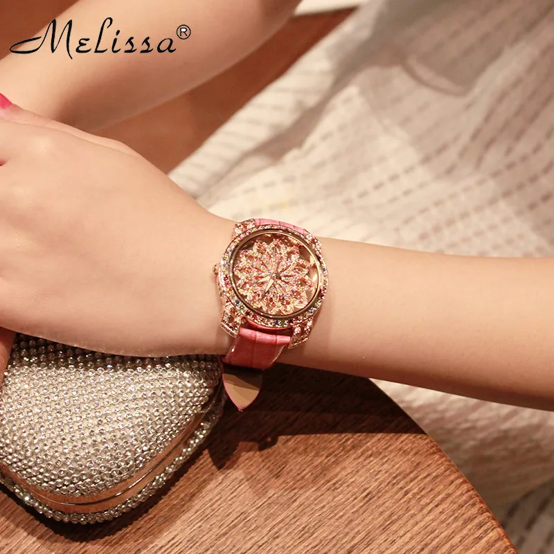 Lady Women\'s Watch Hours Japan Quartz Fashion Real Leather Bracelet Luxury Candy Crystal Girl\'s Birthday Gift Melissa Box