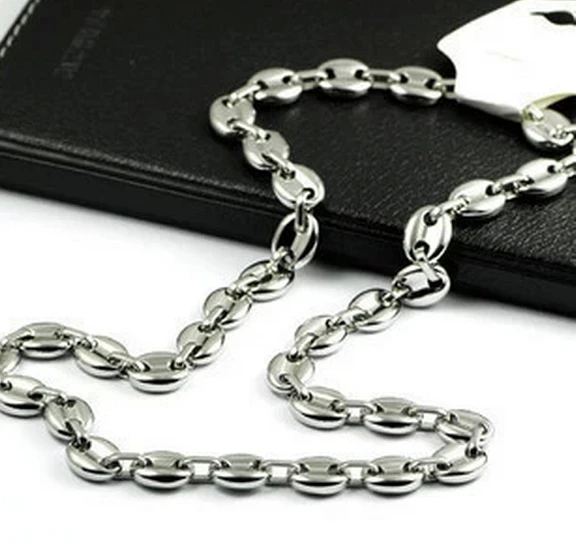 Mens Link Chain Stainless Steel Huge 11mm  Men's Coffee Bean Chain Necklace Bracelet Mens Womens Necklace 8-40''