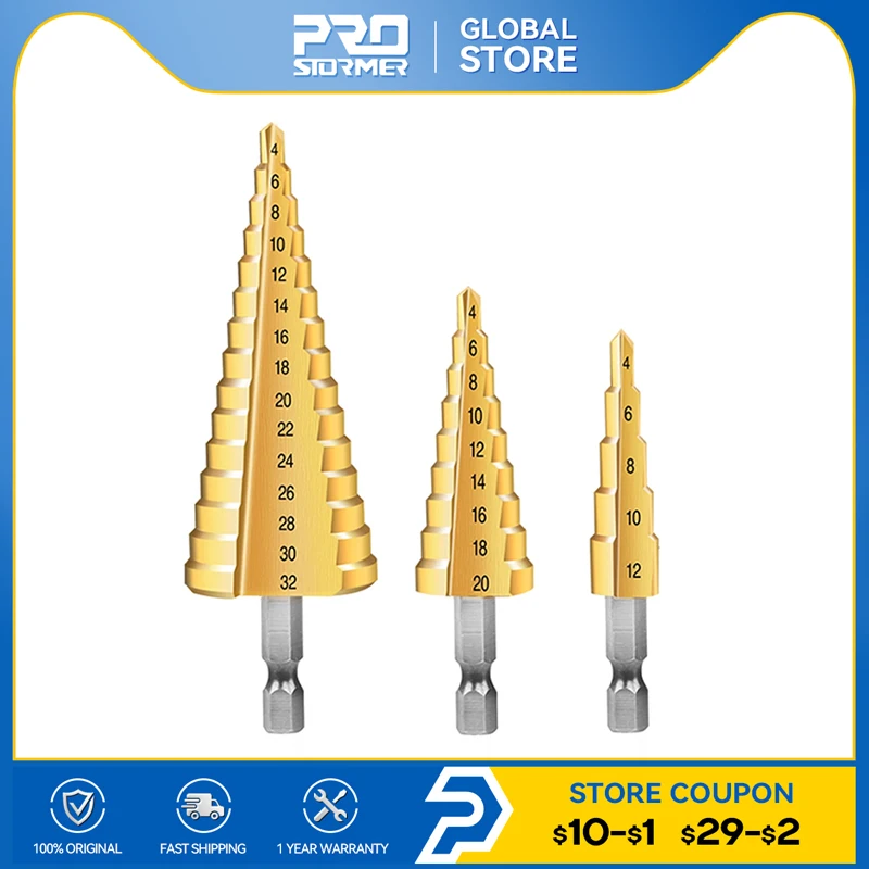 3Pcs HSS Step Drill Bit Set 4-12mm 4-20mm 4-32mm Titanium Coated Wood Metal Hole Cutter Durable Drill Bits Tool By PROSTORMER