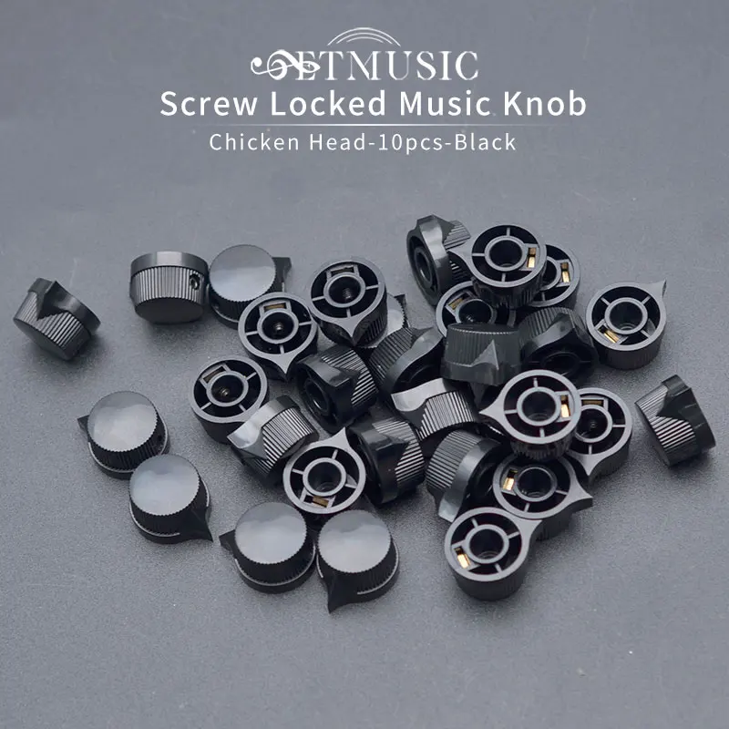 

10PCS Screw Locked 6.4mm Checken Head Guitar Effects Pedal Pointer Guitar AMP Knob Electric Guitar Pot Potentiometer Knobs Black